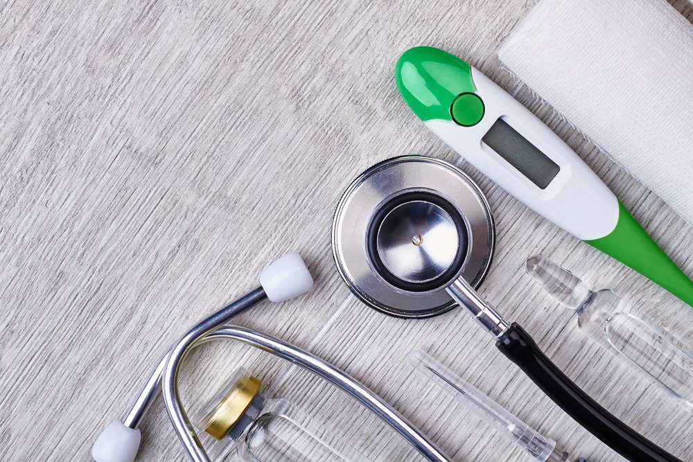 Stethoscope,,Thermometer,,Bandage,And,Ampule.,Consultation,At,Doctor.